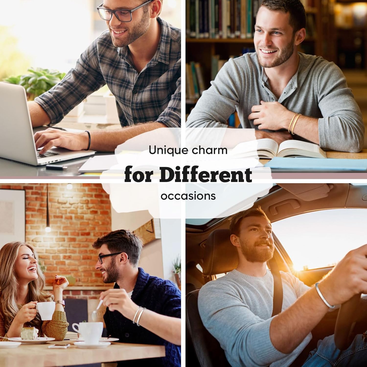 MEALGUET Stainless Steel Mens Cuff Bracelet : Minimal Cool Silver/Black/Gold Plated Open Metal Cuff Bangle Bracelets for Men,Mens Bracelet Jewelry Gift - Image 7