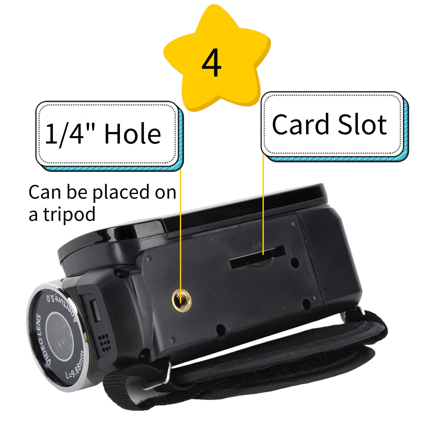 Kids Videokamera-Camcorder, Vlogging Kamerarecorder, Fülllicht, Eingebautem Lautsprecher, Support 32GB Expandable(Schwarz)
