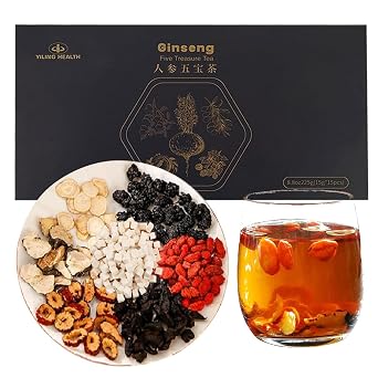 Ginseng Six Treasures Tea - Traditional Chinese Kidney Support Formula with 7 Precious Ingredients, Natural Herbal Tea Bags for Men & Women 15g/15pcs