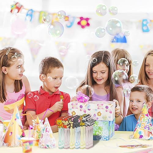 Miniatura 5 de 24 piezas de juguetes de animales de la selva, varita de burbujas para niños (6 estilos), bonita varita de burbujas ideal para animales del bosque,