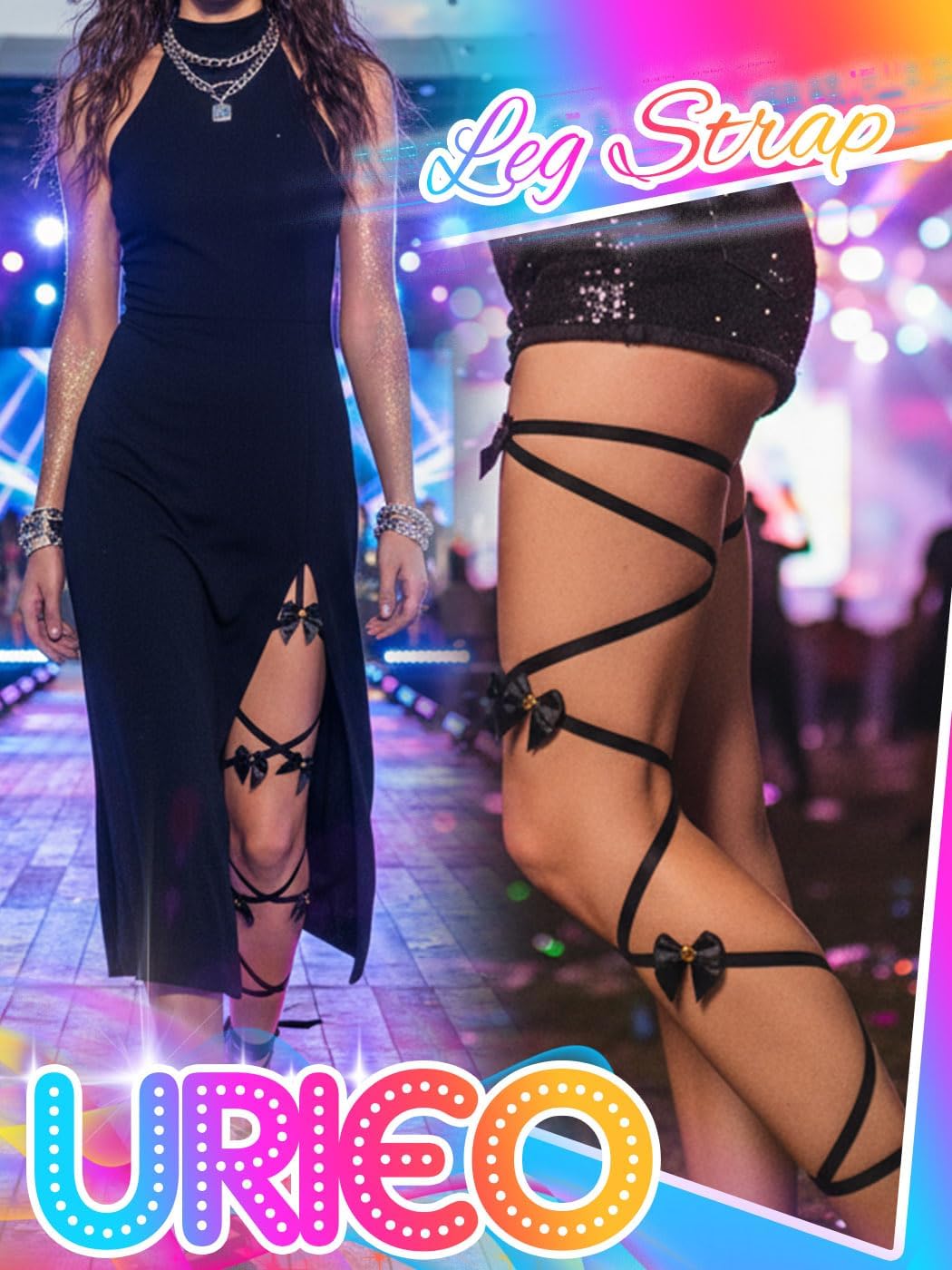 Urieo Rave Leg Wraps Bow Leg Straps Dancing Featival Garter for Women