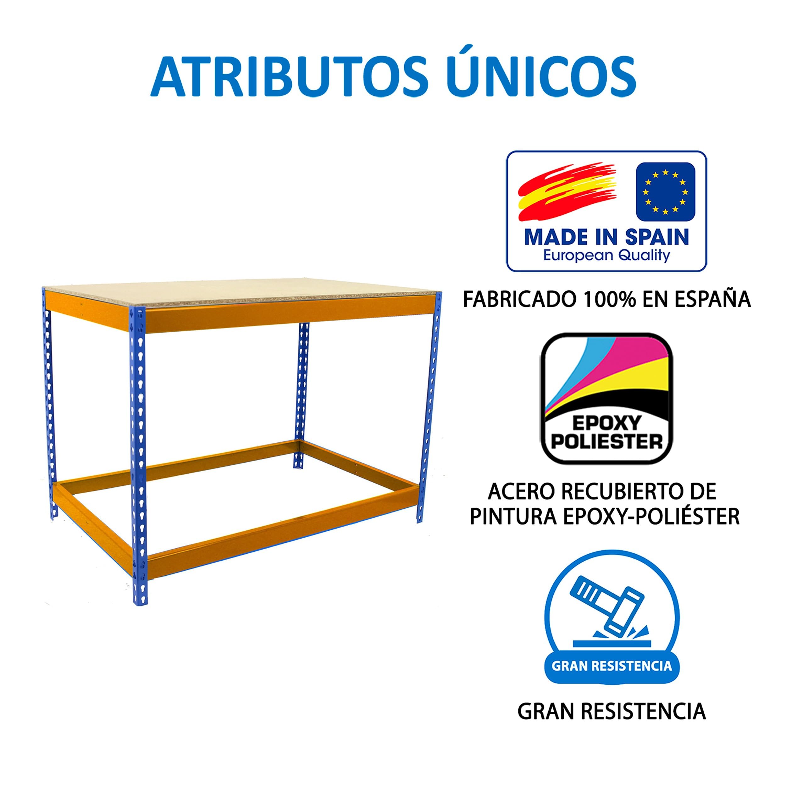 Simon Rack Banco de Trabajo Taller 1800x450 mm - BT Basic | Capacidad Carga 400 kg, Montaje sistema clic, Pintura anticorrosión, Azul/Naranja