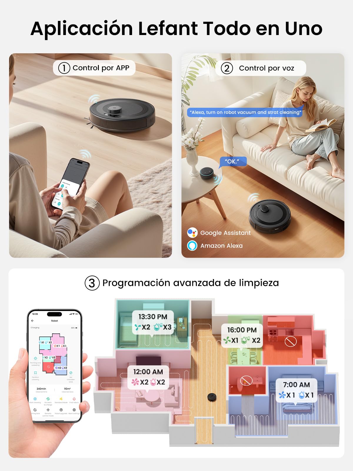 Lefant M2 Plus Robot Aspirador y Fregasuelos con Vaciado Automático Polvo | 6000Pa, 140min Autonomía, Navegación Láser dToF, Mapeo del Hogar, Limpieza Personalizada, WiFi 2,4G/5G/Alexa/App/iWatch