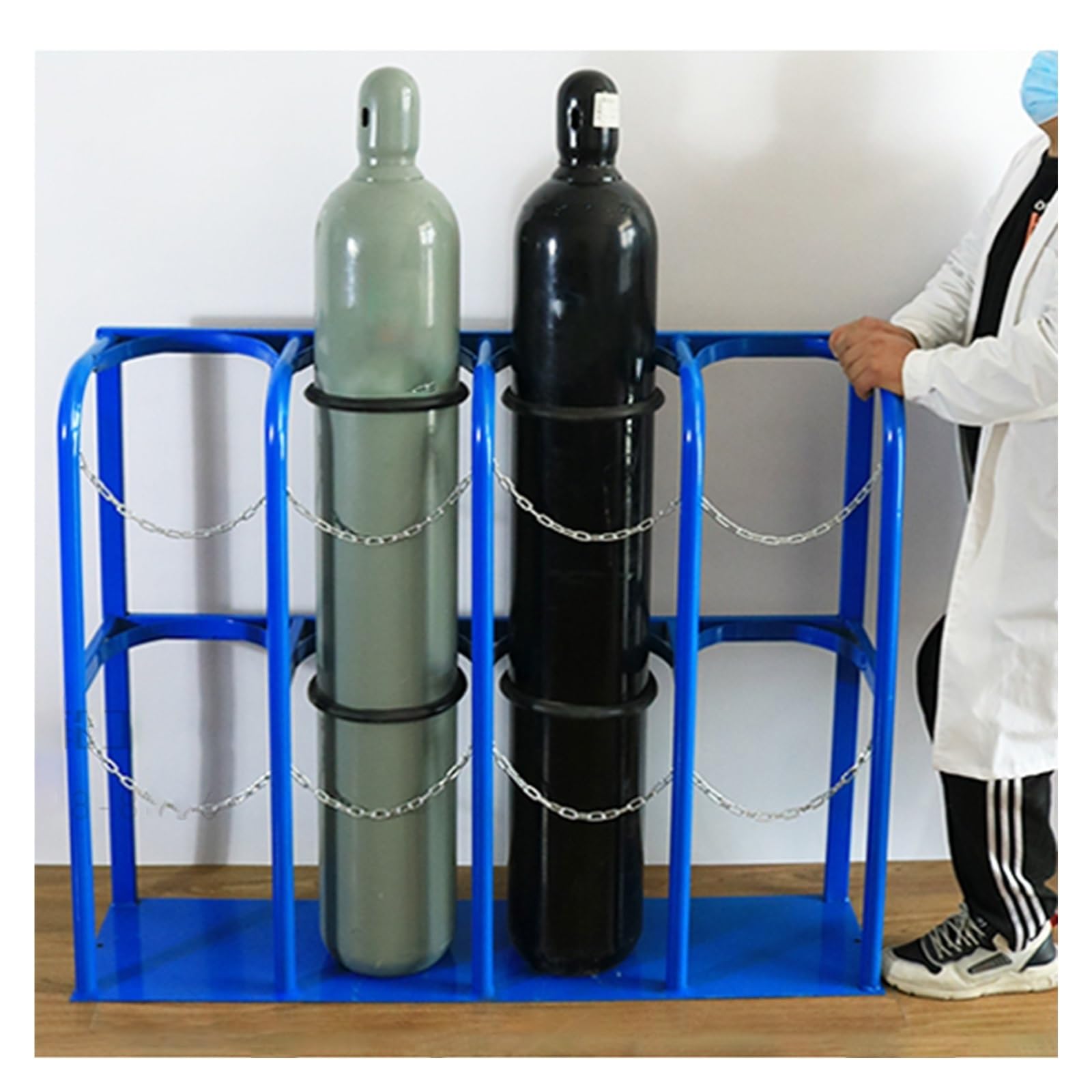 GLJTUO Heavy-Duty Oxygen Tank Stand & Propane Rack - Durable Gas Cylinder Holder with Safety Chain for Welding & Nitrogen Tanks, 85cm Propane Storage Frame,4-Length 115cm