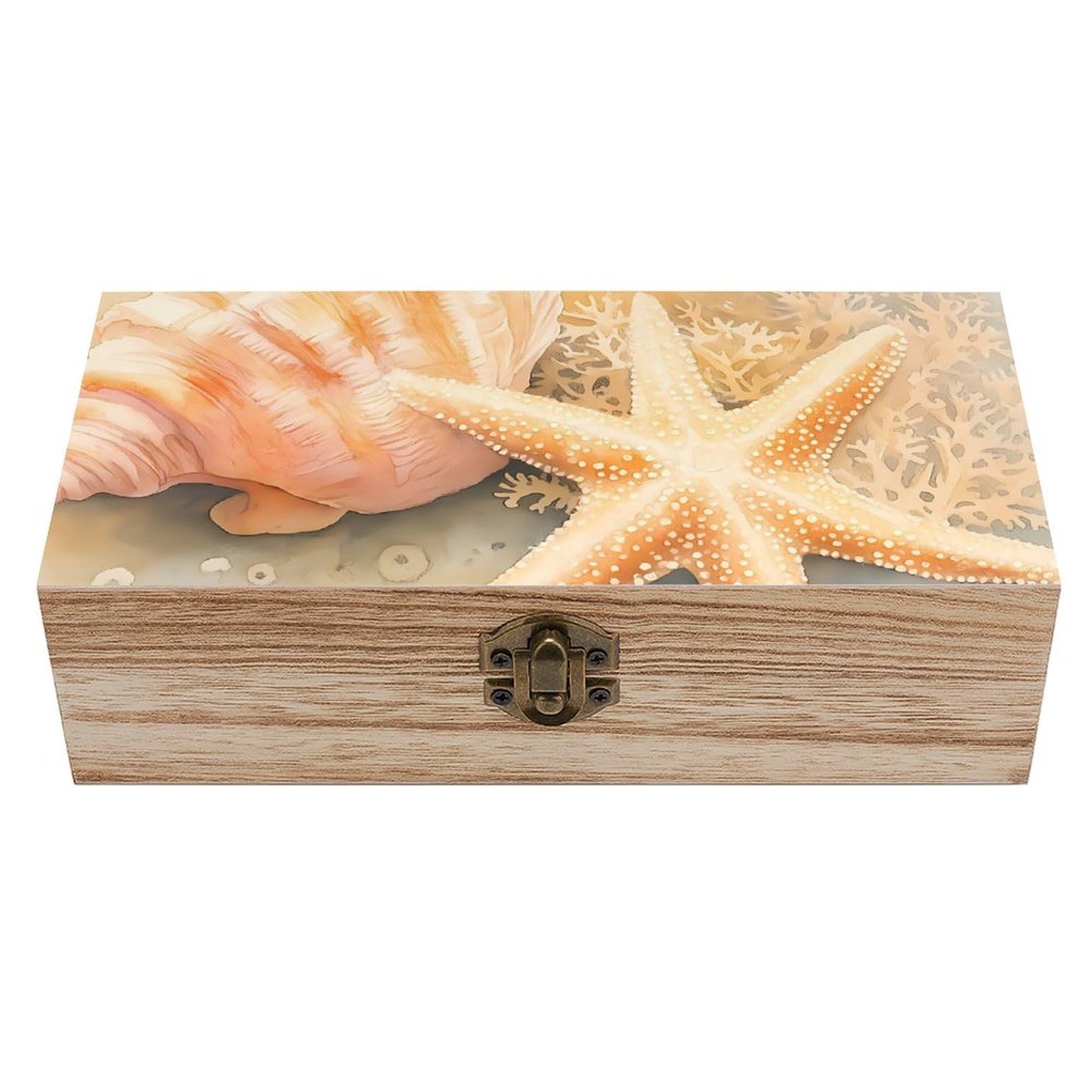 HLBSDM Starfish, Coral And Seashell Retro Wooden Storage Box Jewelry Art Gift Boxs Decorative Keepsake Boxes