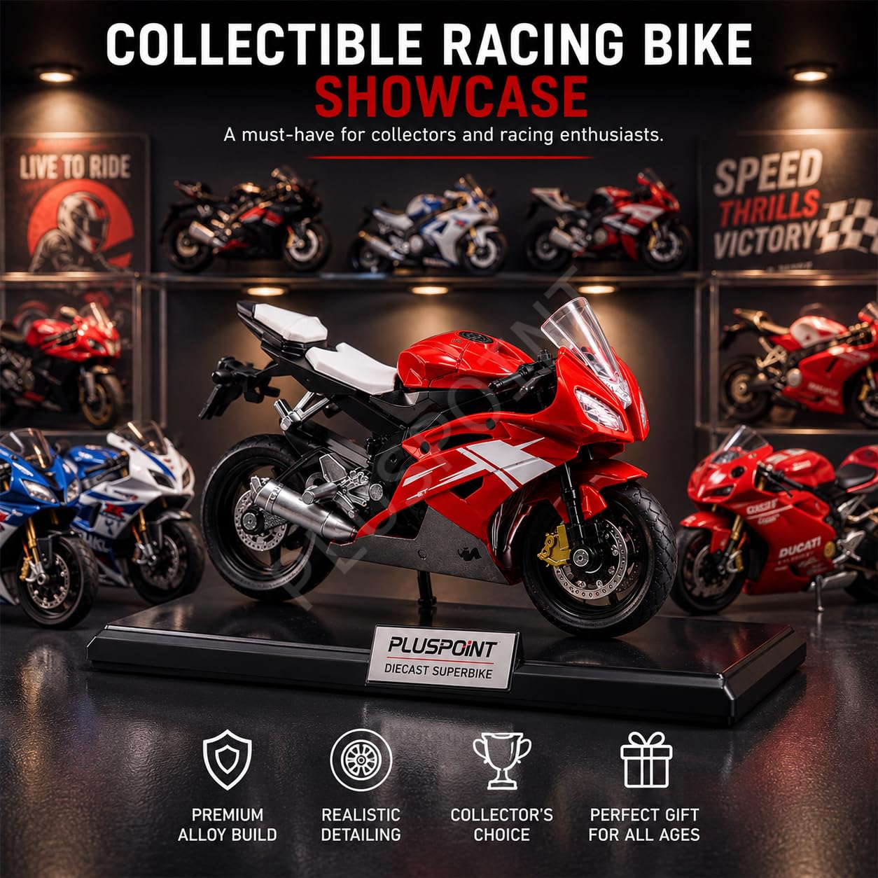 PLUSPOINT Diecast Motorcycle Toy Bike Scale Model Vehicles Alloy Simulation Superbike Also for Car Dashboard Adult Alloy Motorbike Toy Simulation Model Vehicle Toy Street Machine Kids Gift 2