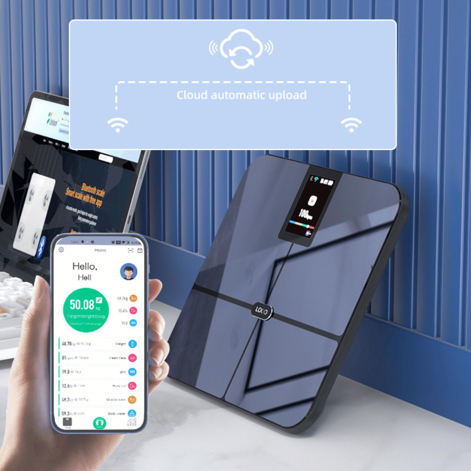 Balance Pese-Personne Digitale Professionnel 180 kg - Impédancemétrie avec WiFi & Bluetooth, 16 Paramètres BIA, Haute Précision 0,1 kg, 4 Électrodes et Écran Couleur TFT