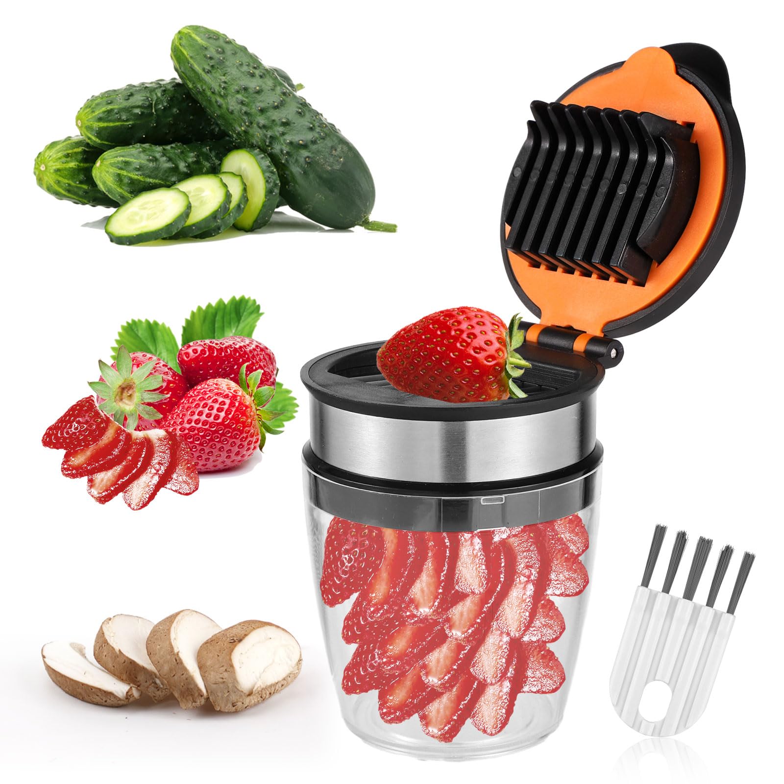 FALESOUL Lot de 3 trancheuses avec 3 brosses de nettoyage en acier inoxydable pour couper les fruits et les salades