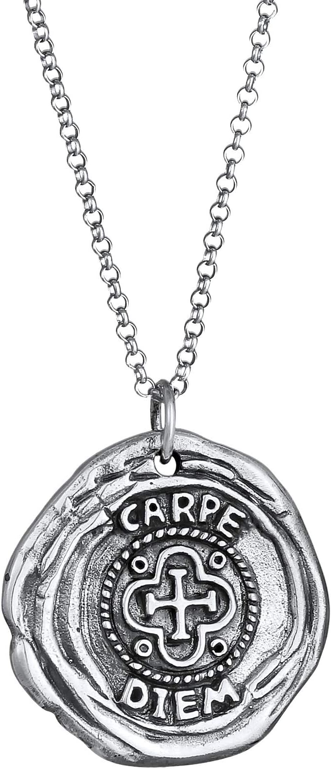 Kuzzoi Men's Sterling Silver Necklace with Antique Coin Pendant, Venetian Chain, Lobster Clasp, 60 cm