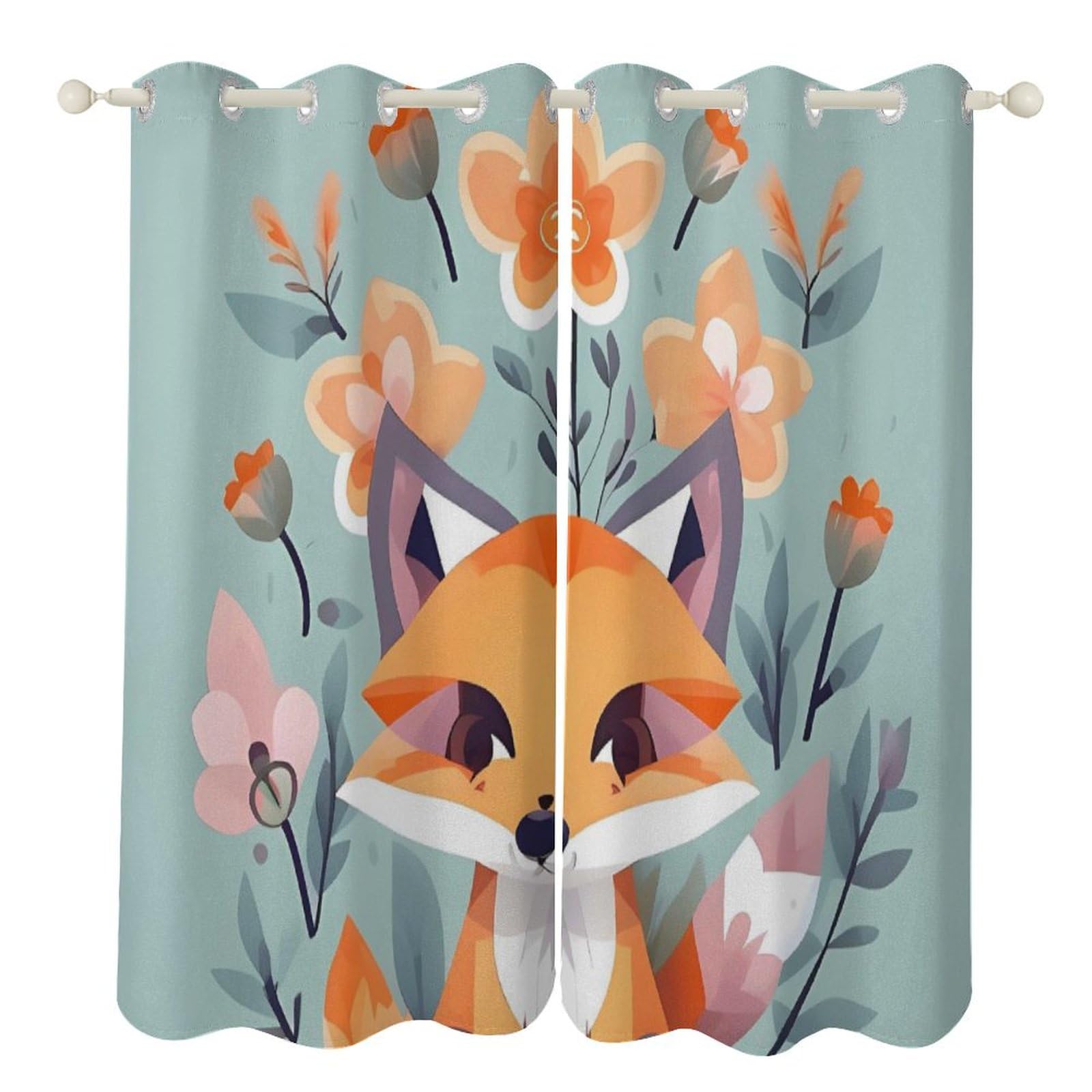 Rideaux occultants de qualité supérieure avec motif renard et fleurs élégantes