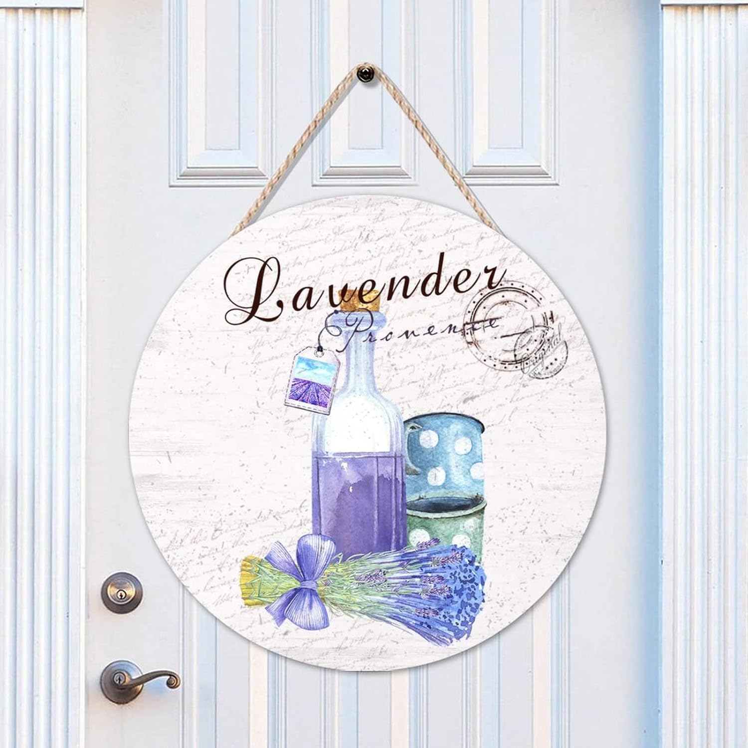 Lavender Front Door Sign, Floral Wood Door Sign, 16x16in Custom Calligraphy Wall Hanging Sign Plaque for Front Door Entryway Porch Bar Pub Housewarming Gifts