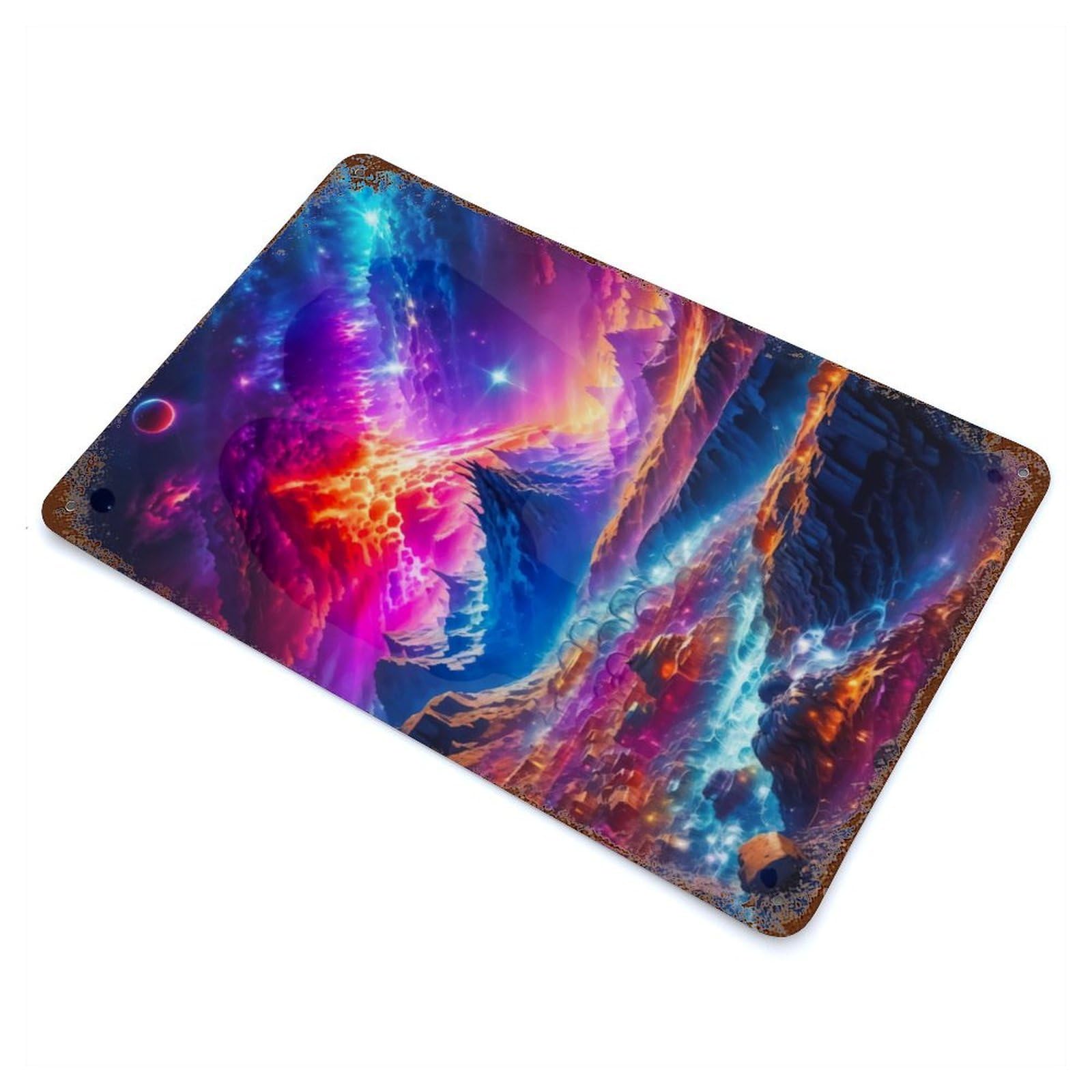 Abstract Pink Mountains Rust Effect Tin Sign 11.8"x7.9", Ideal for Cafe, Home Bar And Lounge Decor