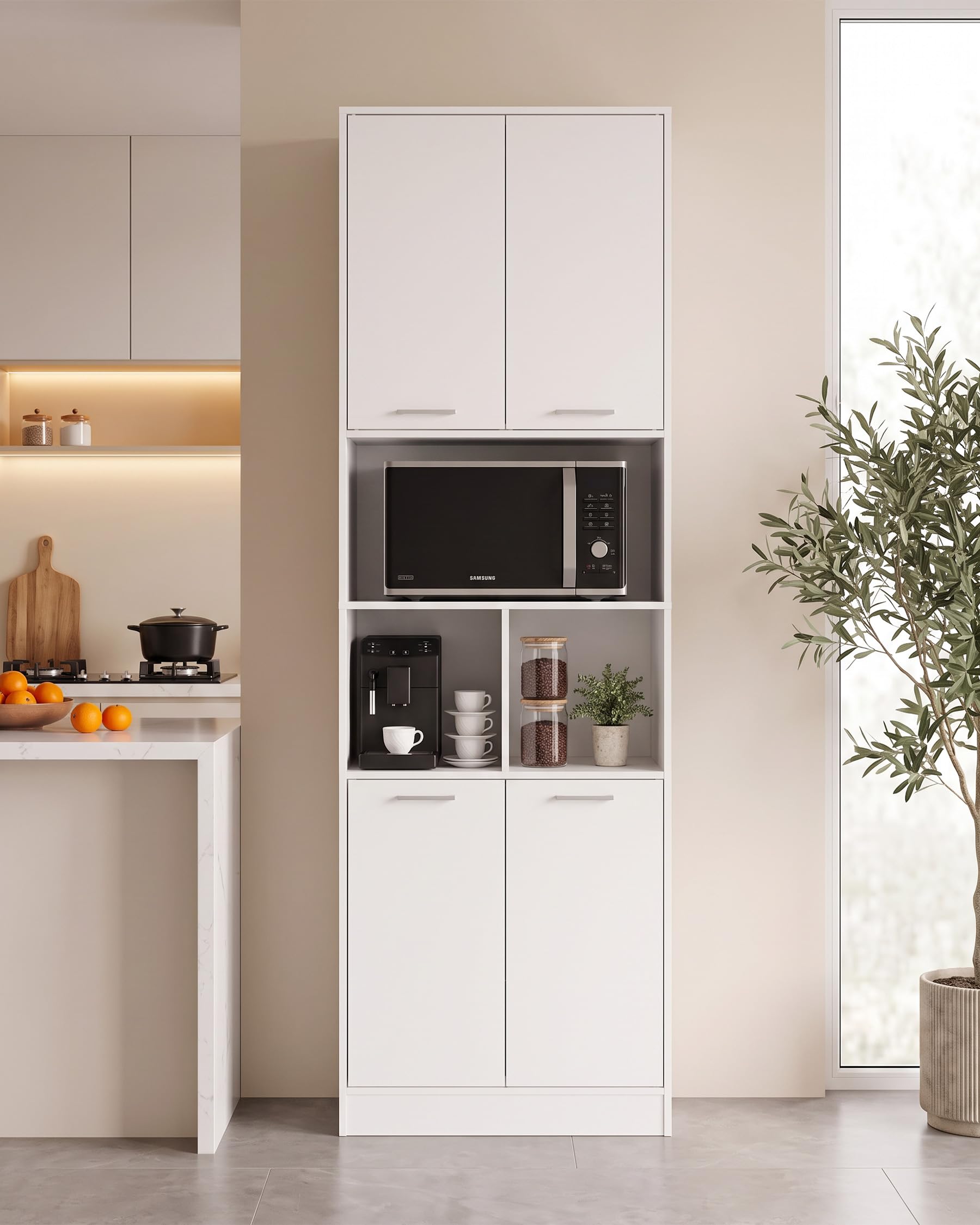Meuble Cuisine 60x40x180.5cm Armoire Rangement Avec Étagères Réglables Buffet Colonne pour Cuisine Salon Salle de Bain Blanc