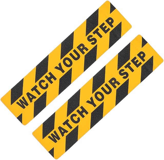 POPETPOP 2Pcs Watch Your Step Floor Tape Warning Safety Stripe Caution Dangerous Tapes Striped Marking Barrier Tape, Assorted Color, 60X15X0.1CM (71258Q28CY45)