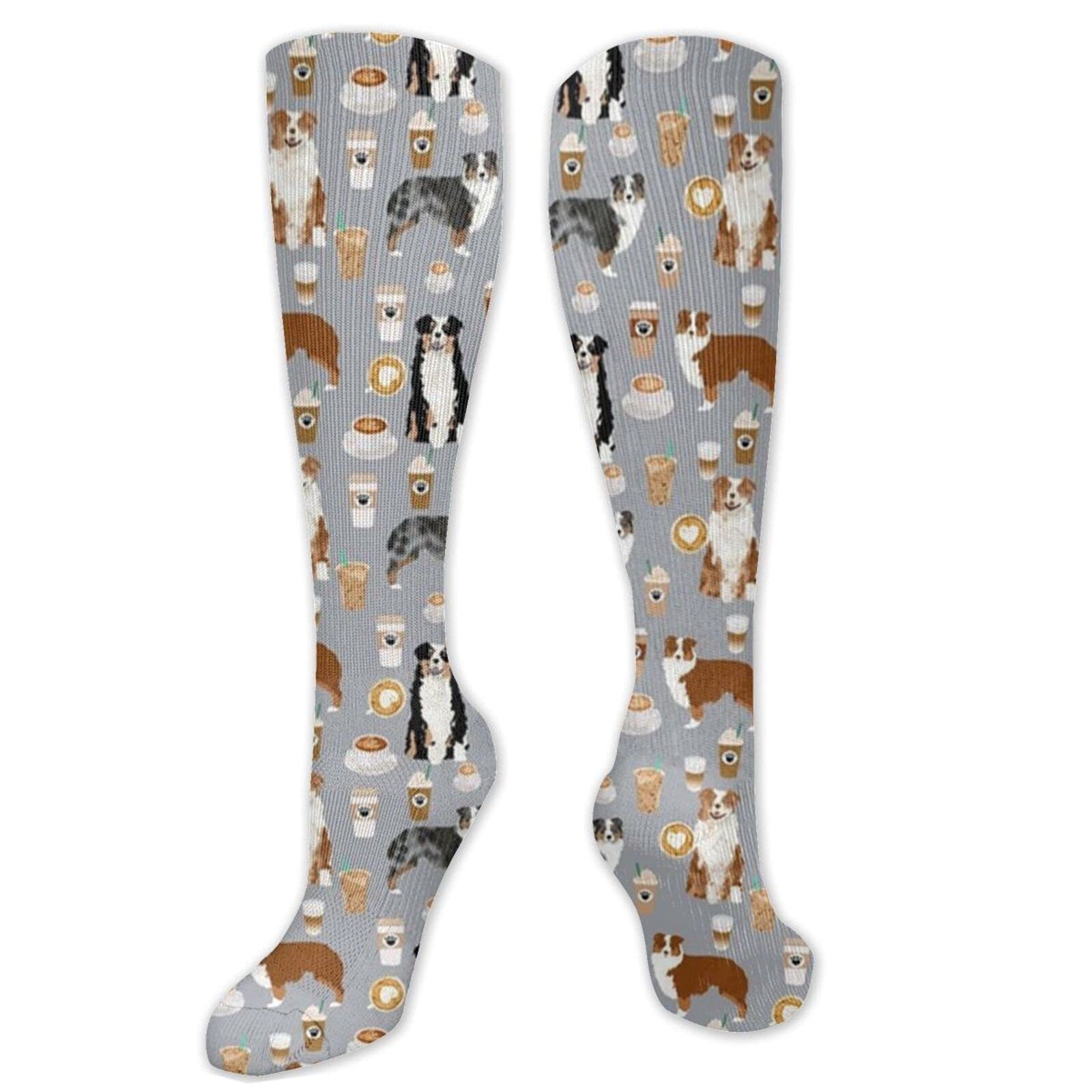 qkwloAustralian Shepherd Coffee Aussie Dogs Mixed Coffees Grey Compression Socks Women & Men - Best for Running,Sports,Hiking,Flight Travel,Pregnancy