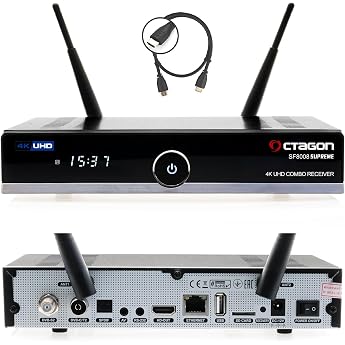 OCTAGON SF8008 UHD 4 K Supreme Combo Receiver Sat Cable & DVB-T2 Receiver E2 Linux & Define OS with PVR Recording Function M.2 M Key Gigabit LAN Bluetooth Card Reader Sat to IP WiFi WLAN