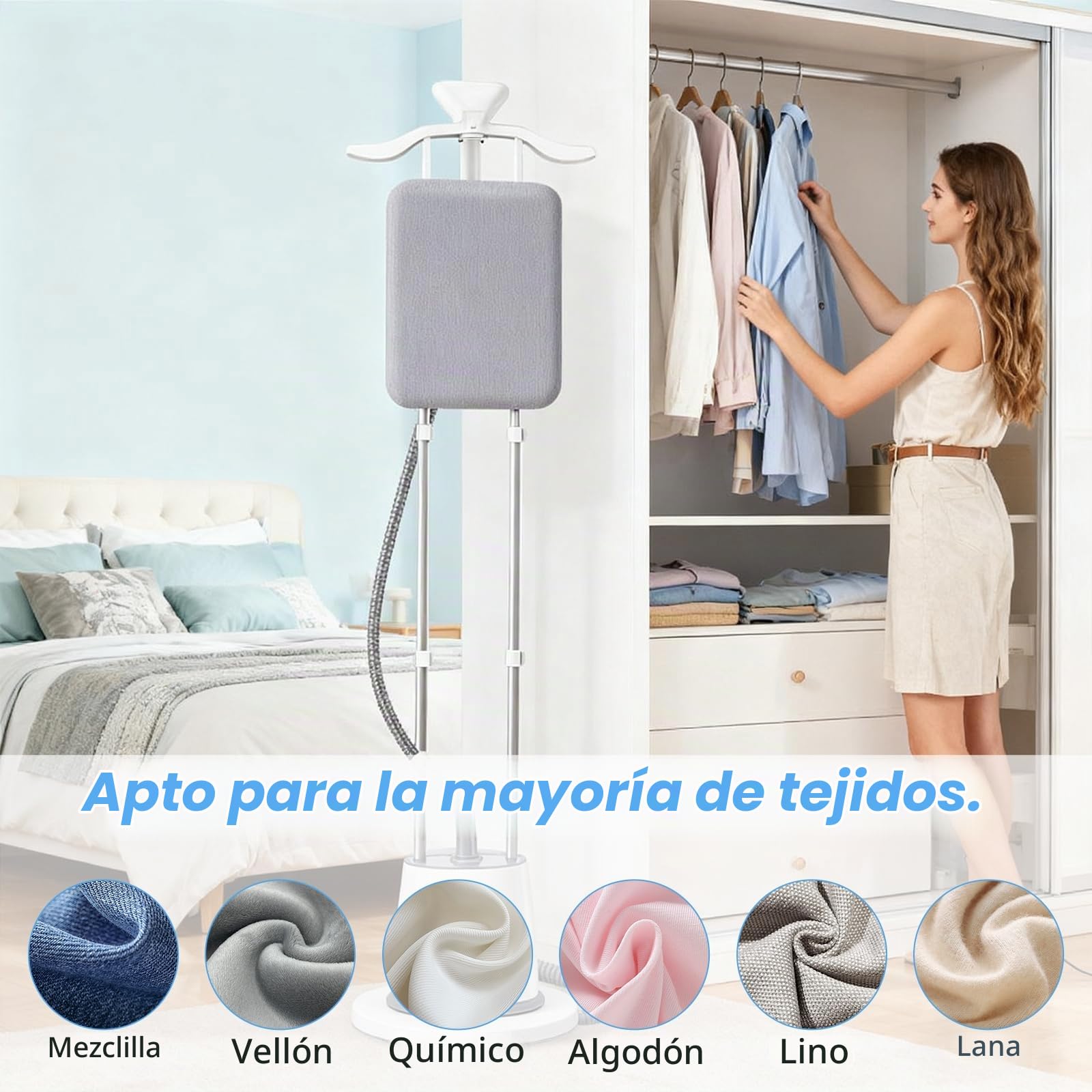 Plancha Vertical Vapor,2000W Plancha de Vapor,Ferro a Vapor Vertical | Depósito de 2.5 L, 45g/min,Altura ajustable, Elimina Arrugas y Funciona en Todos Los Tejidos