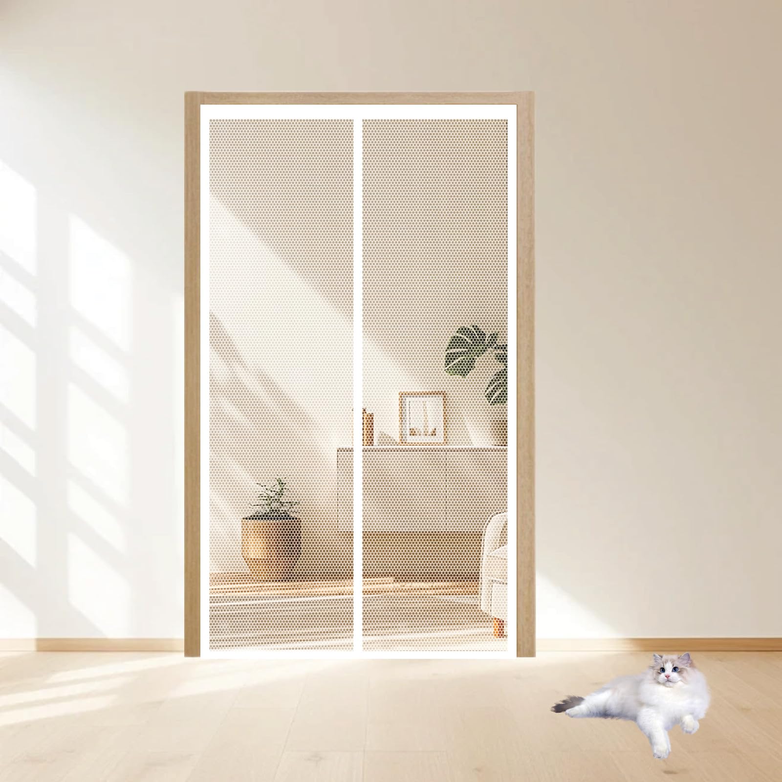Door Fly Screen 170 x 203 cm Without Drilling, with Strong Magnets and Magic Band, Automatically Closes, Keep Insects Magnetic Door Curtains Fly Screen for Sliding, White