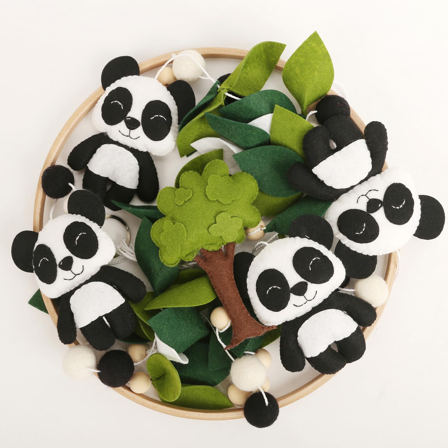 Flora & Ivy Panda Mobile for Crib - A Black and White Mobile with Pandas and Green Leaves