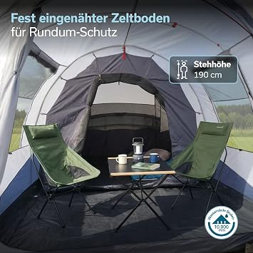 Skandika Tunnel Tent Isken 3-5 Camping Tent for 3-5 People Window with Mosquito Net Sewn-in Base Black Sleeping Cabin Waterproof 3000 mm Hydrostatic Head Canopy Tent Camping Festival