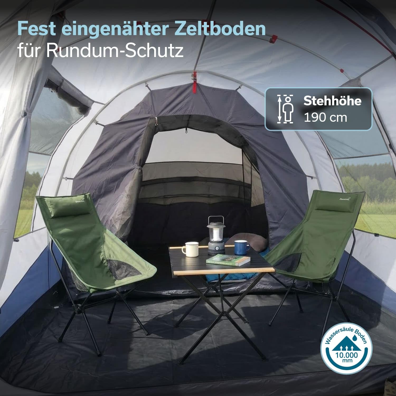 Skandika Tenda a tunnel Isken 3 Protect, tenda da campeggio per 3 persone, finestra con zanzariera, fondo cucito, impermeabile, colonna d'acqua 3000 mm, con canopy, tenda per campeggio, festival