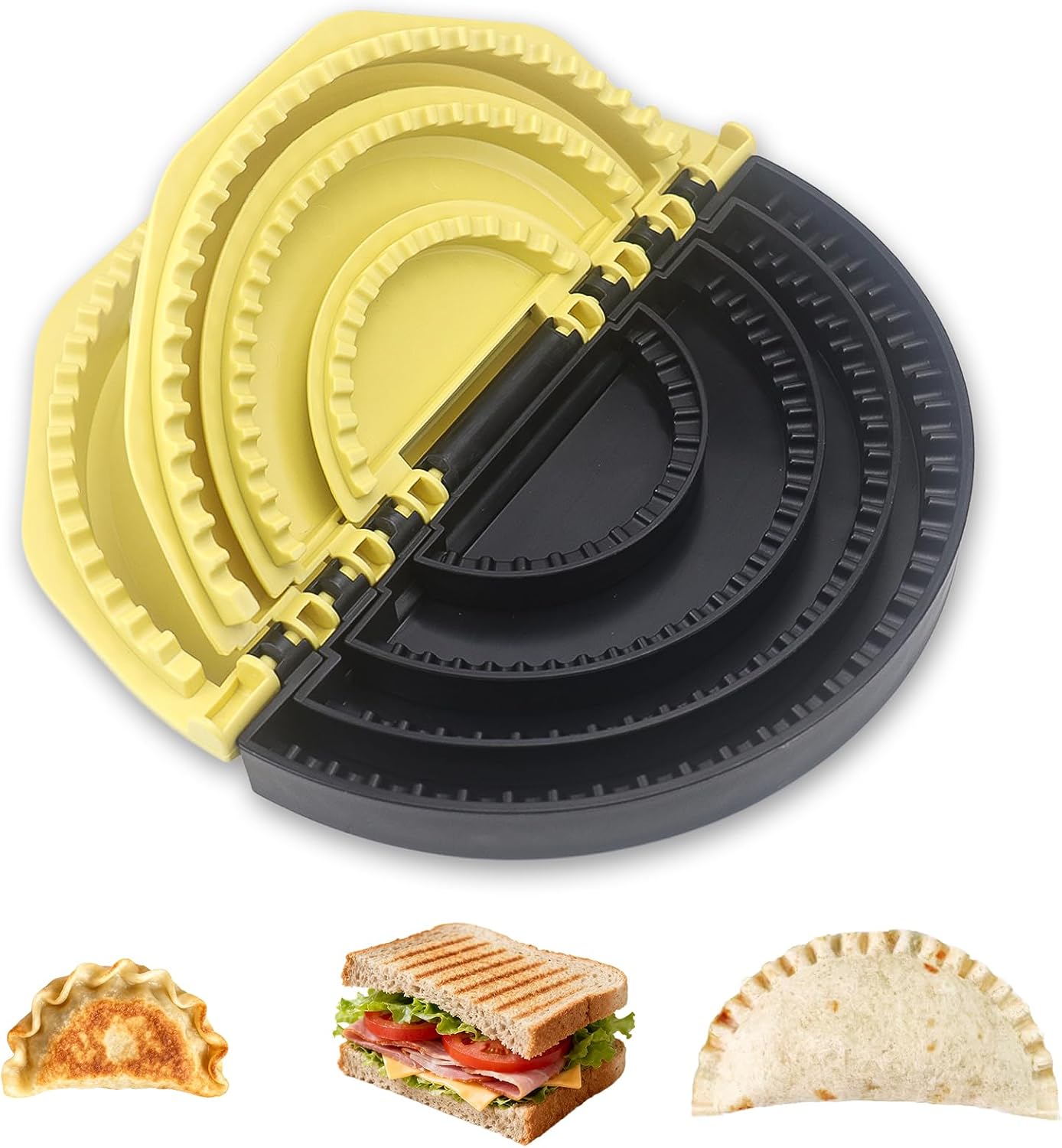 4 in 1 Tortilla Sealer and Crimper 4/6/8/10 Inch Manual Detachable Plastic Press Sealer for Quesadilla Taco Empanada Pies Sandwish Maker Leak-Proof and Dishwasher-Safe