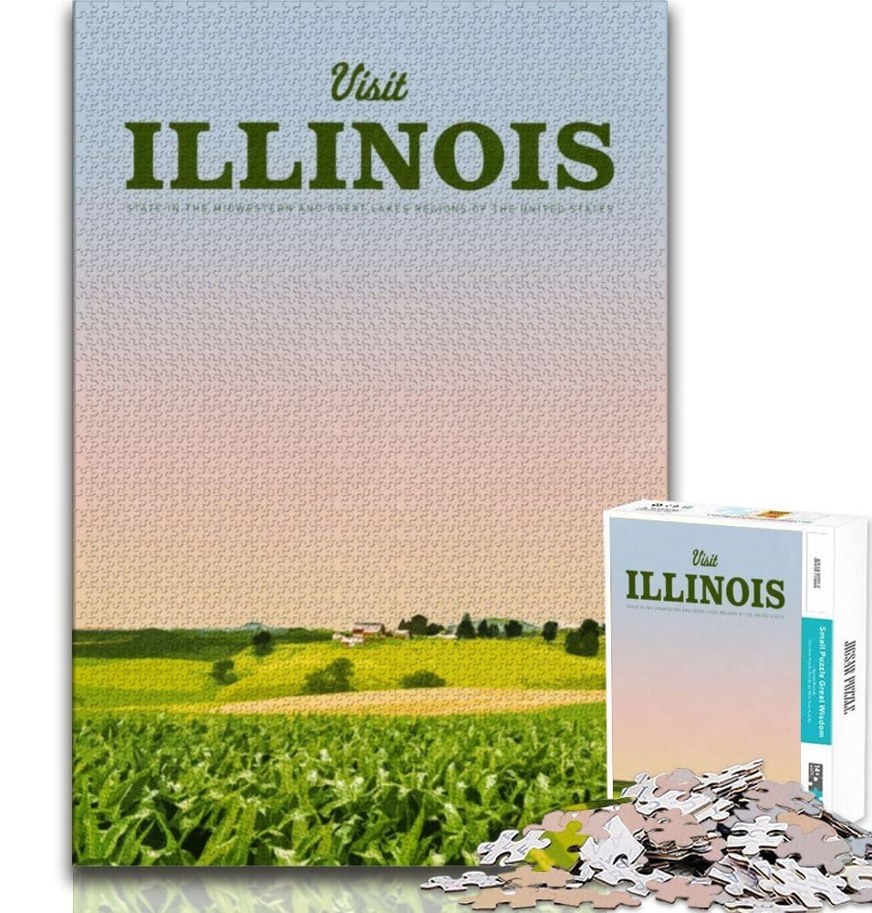 Visit Illinois Jigsaws 1000 Pieces for Adults,Educational Game Challenge Toy Wall Decoration Unique Birthday And Xmas Gifts 38x26cm