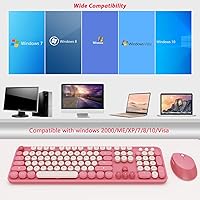 Vista 7 de Teclado inalámbrico, KOOTOP - teclado retro de máquina de escribir de 104 teclas, teclas redondas de colores, para PC, laptop, escritorio, teclados