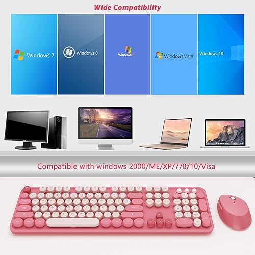 Miniatura 7 de Teclado inalámbrico, KOOTOP - teclado retro de máquina de escribir de 104 teclas, teclas redondas de colores, para PC, laptop, escritorio, teclados