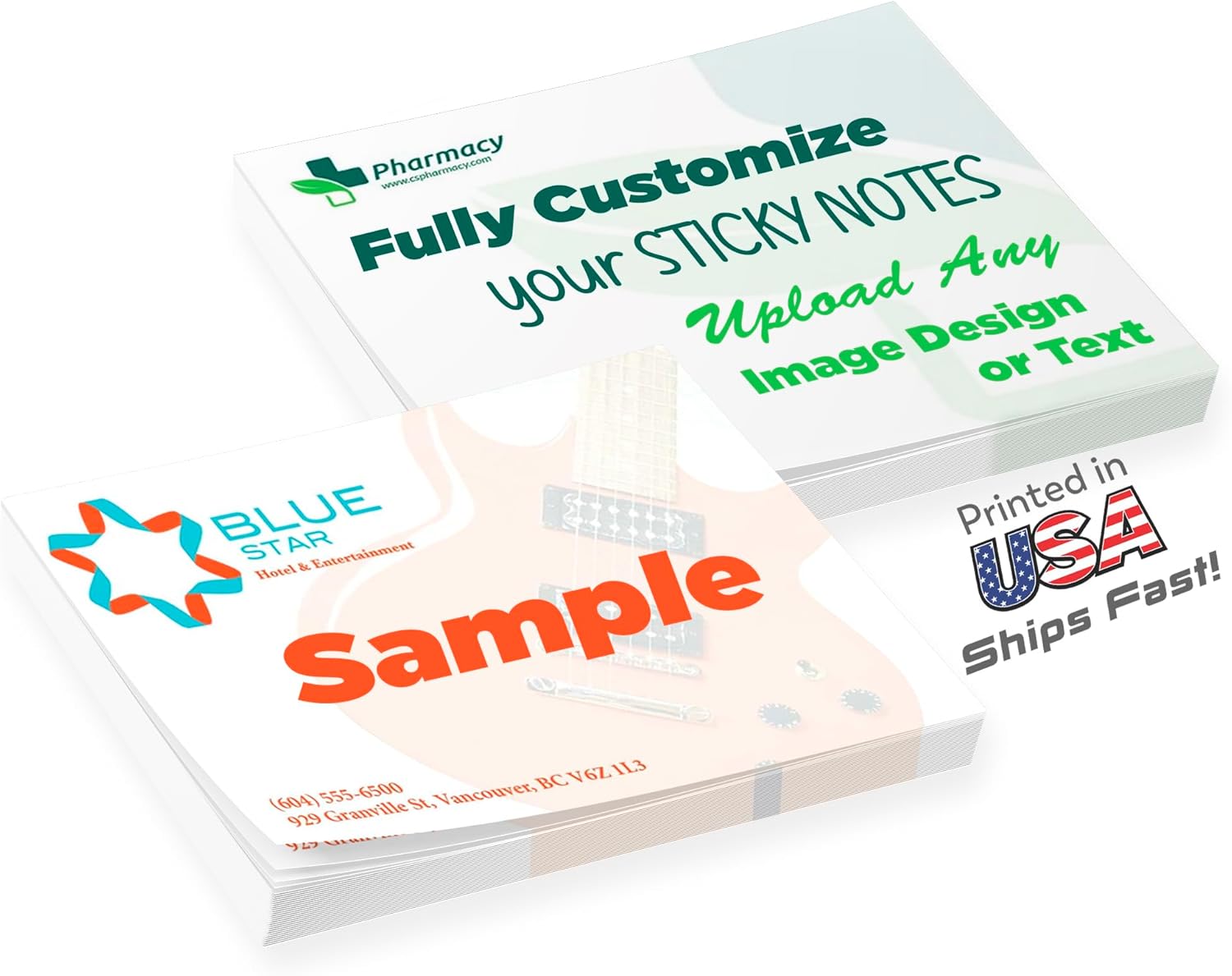 Personalized Sticky Notes 4" x 3" with Text or Logo, Adhesive Notepad, 25 Sheets, Custom Note Pads, to Do List Memo Pads, for Office, School, Business Marketing or Party Supplies, 250 Qty