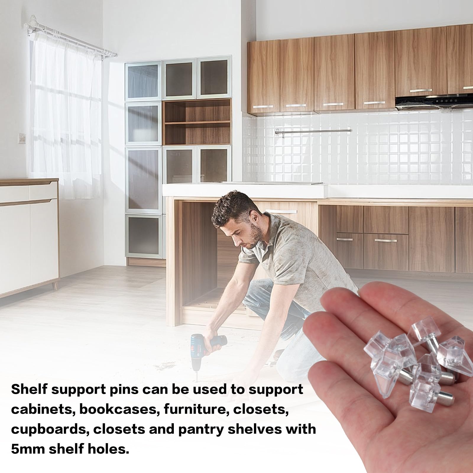 20 Perni Per Mensole 5mm Trasparenti - Supporti Per Ripiani In Legno O Vetro