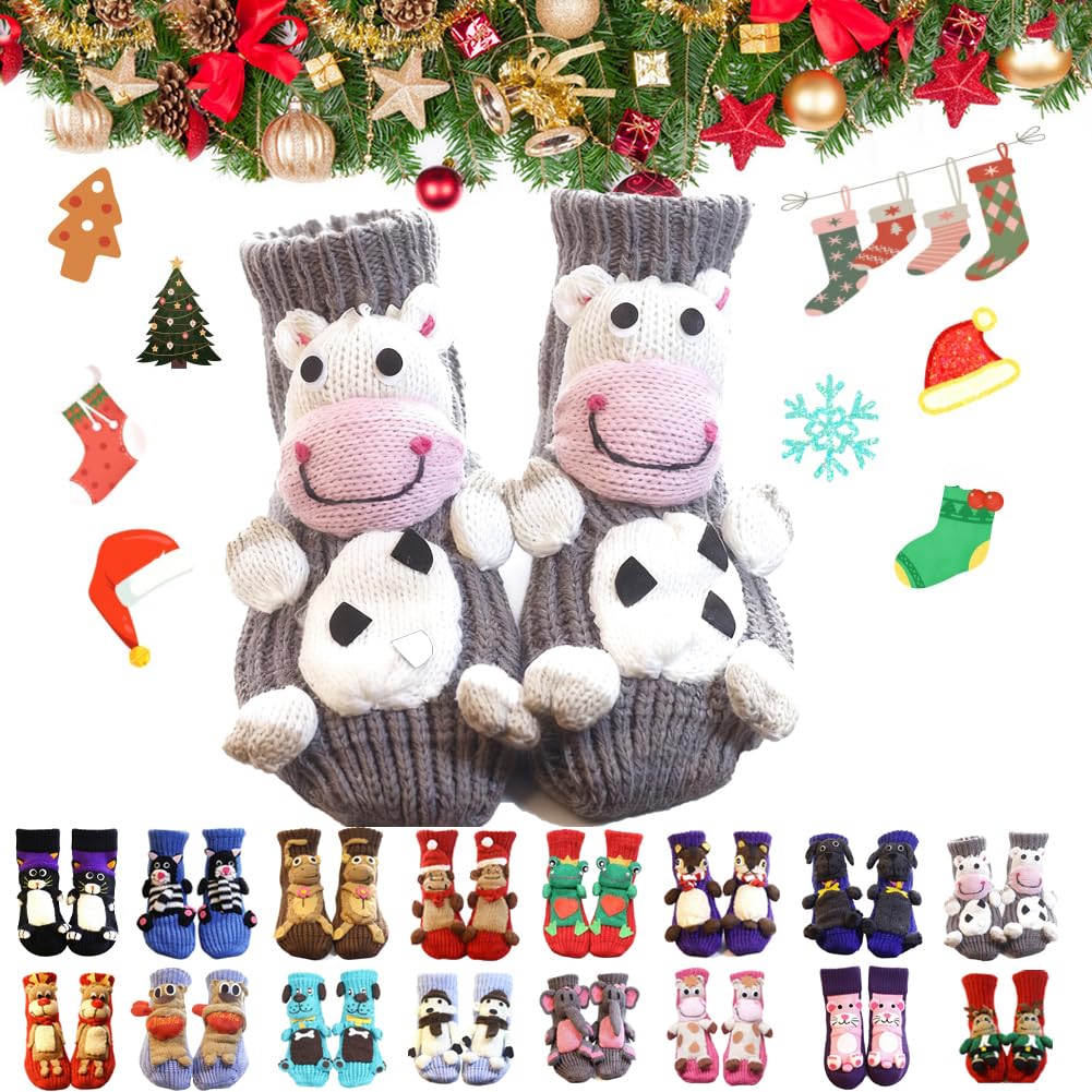 KIGKYO 3D Knit Animal Socks New Novelty Floor Sock for Christmas,Cute Hand Crochet Knit Sock,Cute Novelty Animal Socks,Warm winter floor socks for adults and children (Style 18)