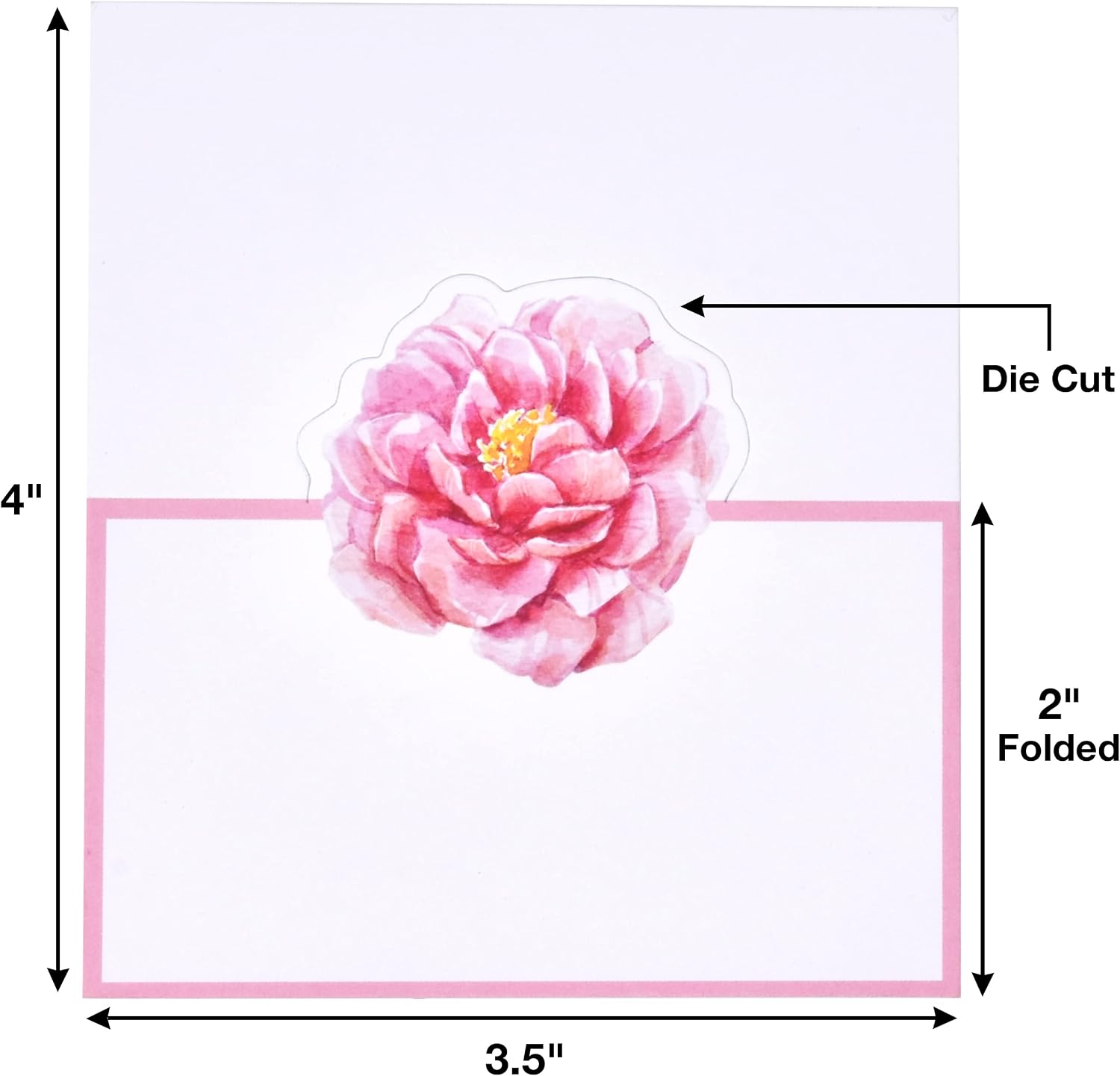 Gift Boutique 100 Pink Peony Floral Place Cards Flower Wedding Seating Name Card Folded Tent Cards for Baby Shower Weddings Tables 2 x 3.5 Inches