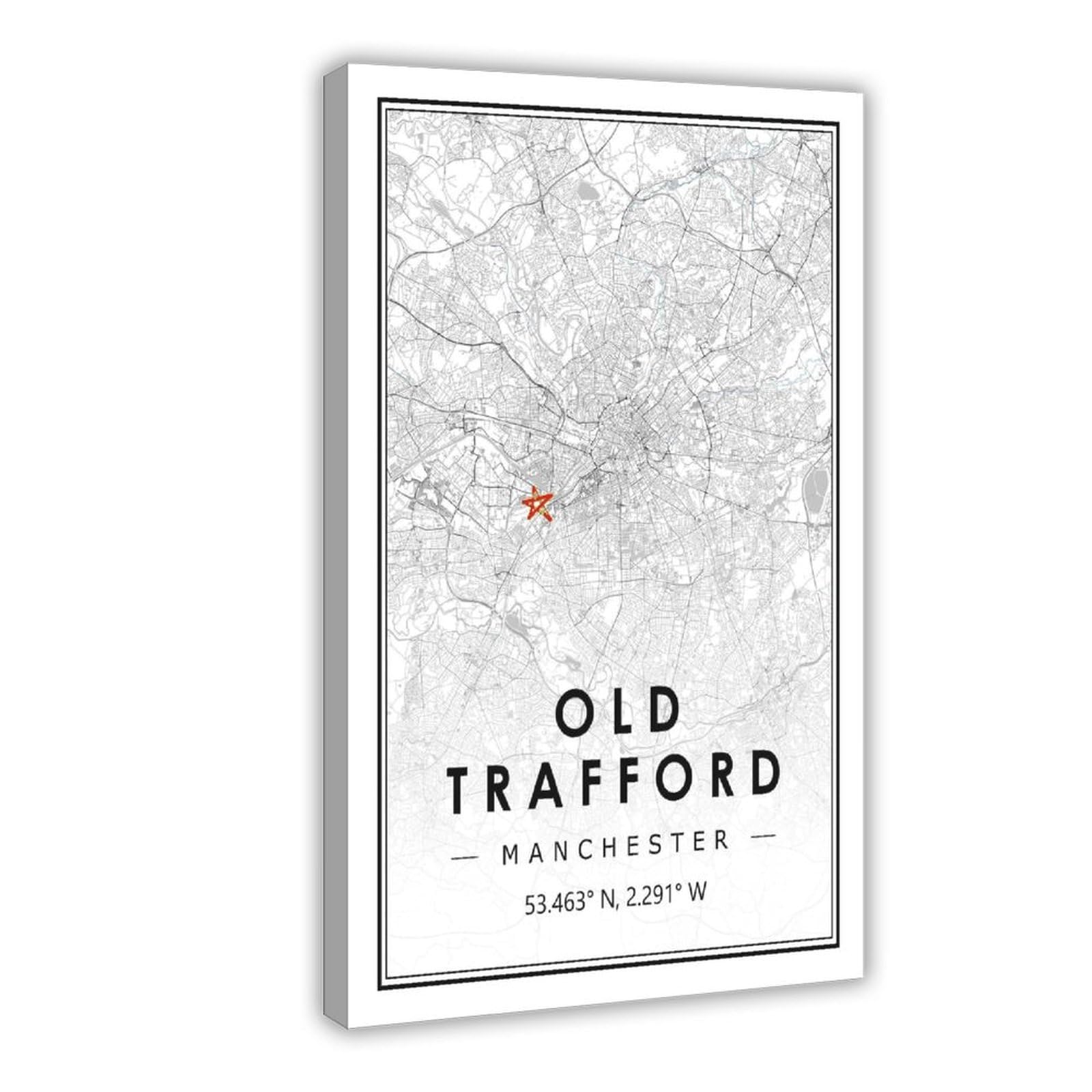 PHTHDB Poster su tela con mappa del vecchio Trufford Manchester, motivo: squadra di calcio minimal, decorazione per la casa, idea regalo