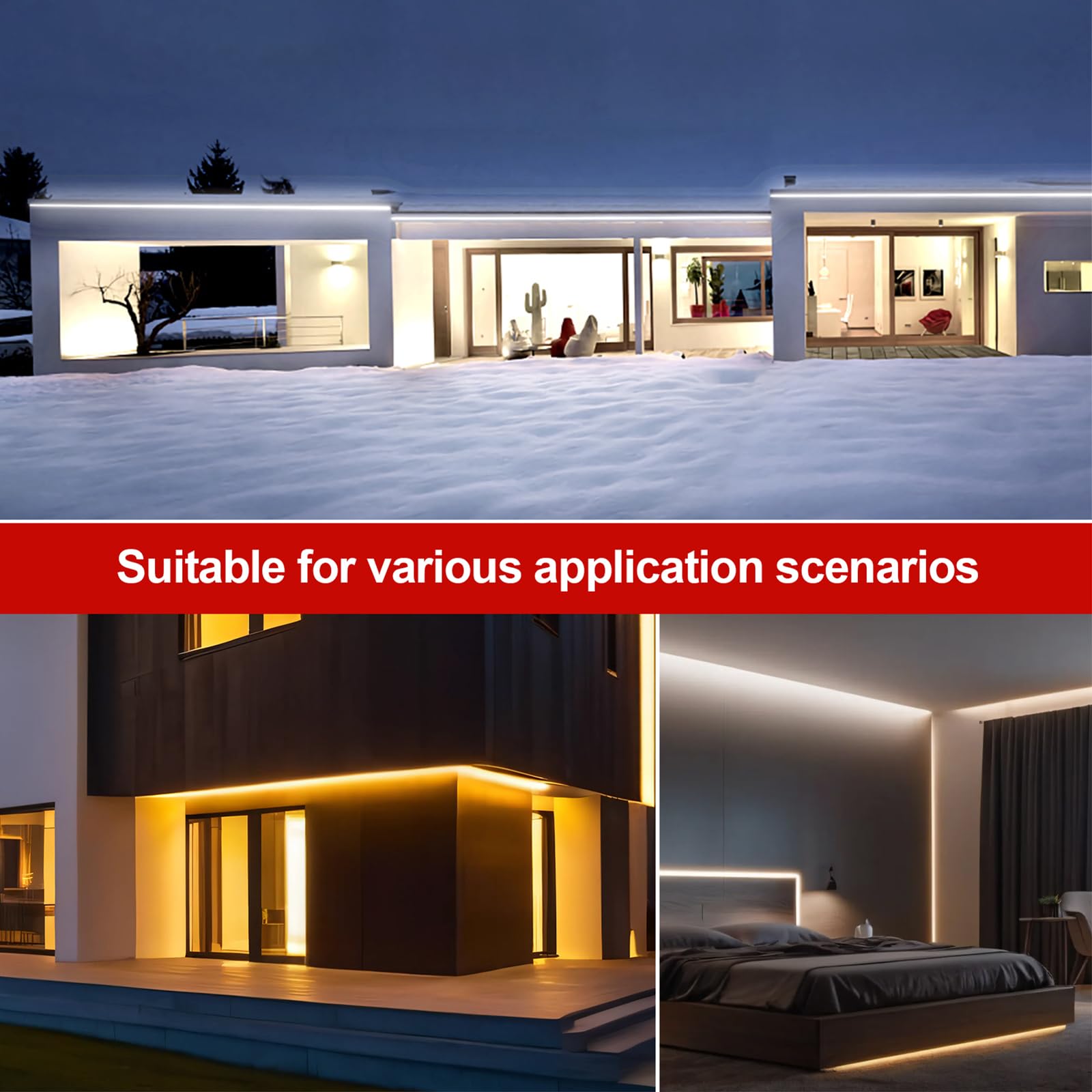 Tira LED COB 220V autoadhesiva [50M, Blanco cálido 3000-3500K], IP65 impermeable flexible, 240 LEDs/m tira LED cortable CRI85+, iluminación decorativa para hogares y tiendas