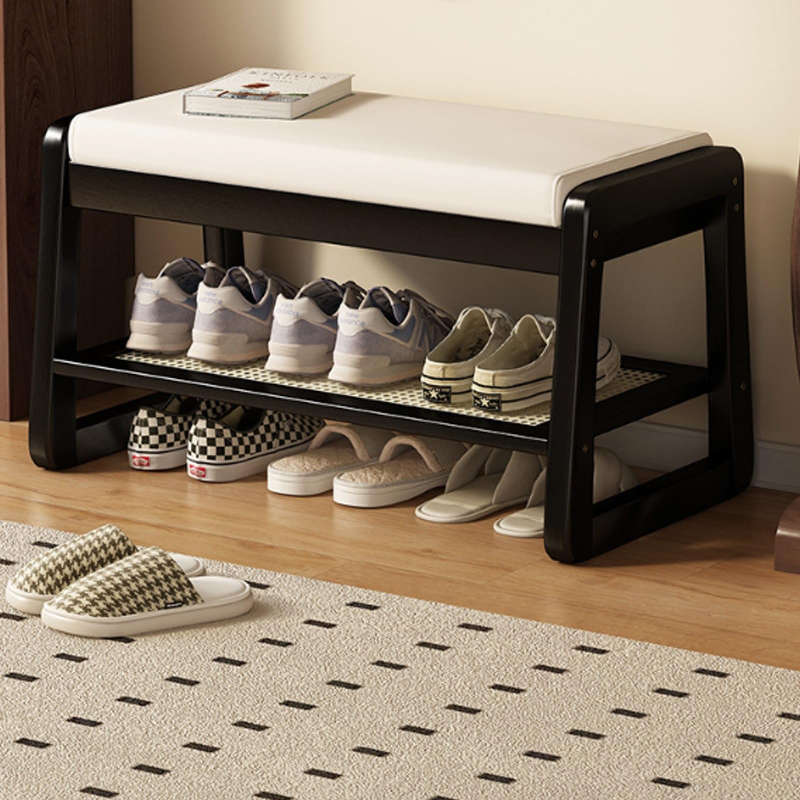 WJFTODAY Shoe Storage Bench for Entryway Black Shoe Rack with Covers 70cm/27.5in Shoe Cabinet Stylish Shoe Stool for nized Entryway Space
