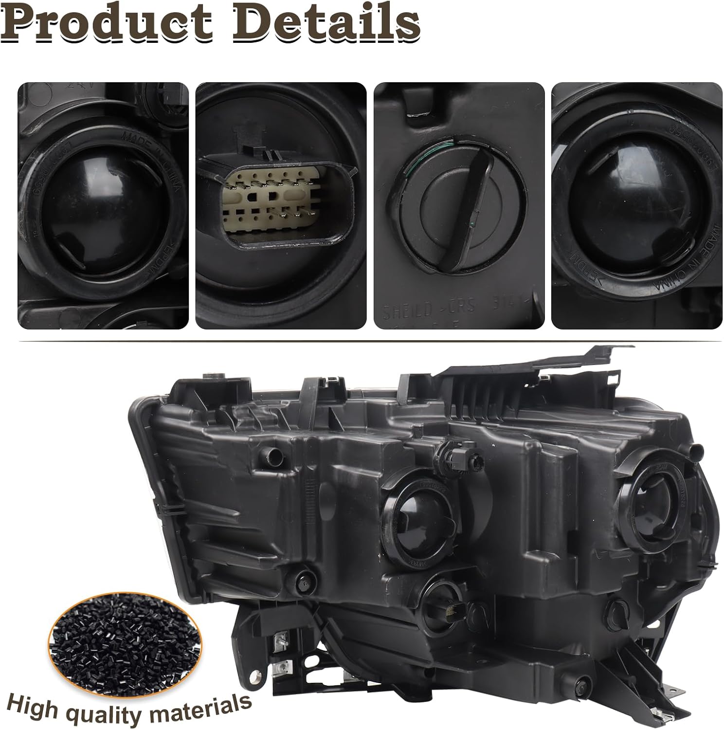 RH Black Halogen Interior Headlight Fit for 2019-2024 Dodge Ram 2500 3500 Head lamp With Bulbs Right Passenger Side CH2503338 68406276AE 68406276AD
