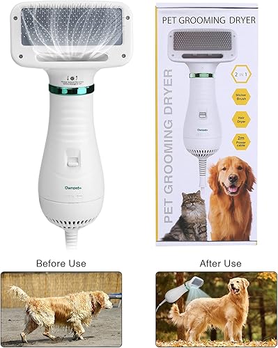 Miniatura 7 de Ownpets Secador de pelo para mascotas, soplador portátil silencioso de aseo para mascotas con cepillo deslizante, temperatura ajustable y toalla de