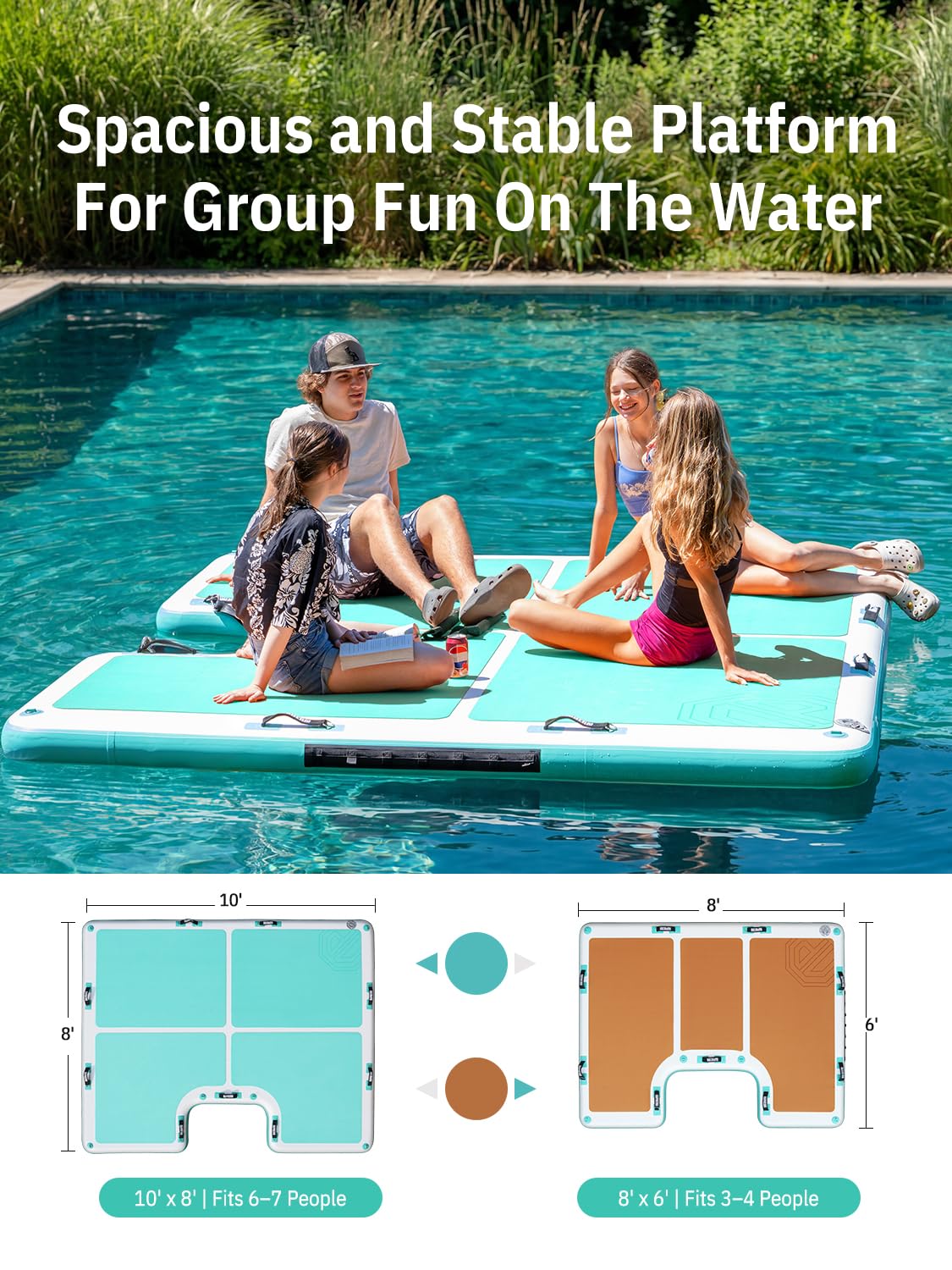 Niphean Schwimmdock Aufblasbar, rutschfeste Schwimminsel Mit Leiter & 9 Griffen, Stabile Aufblasbares Schwimmdock Für Seen, Langlebige Familieninsel, Tragetasche, 243×183/305×243 cm