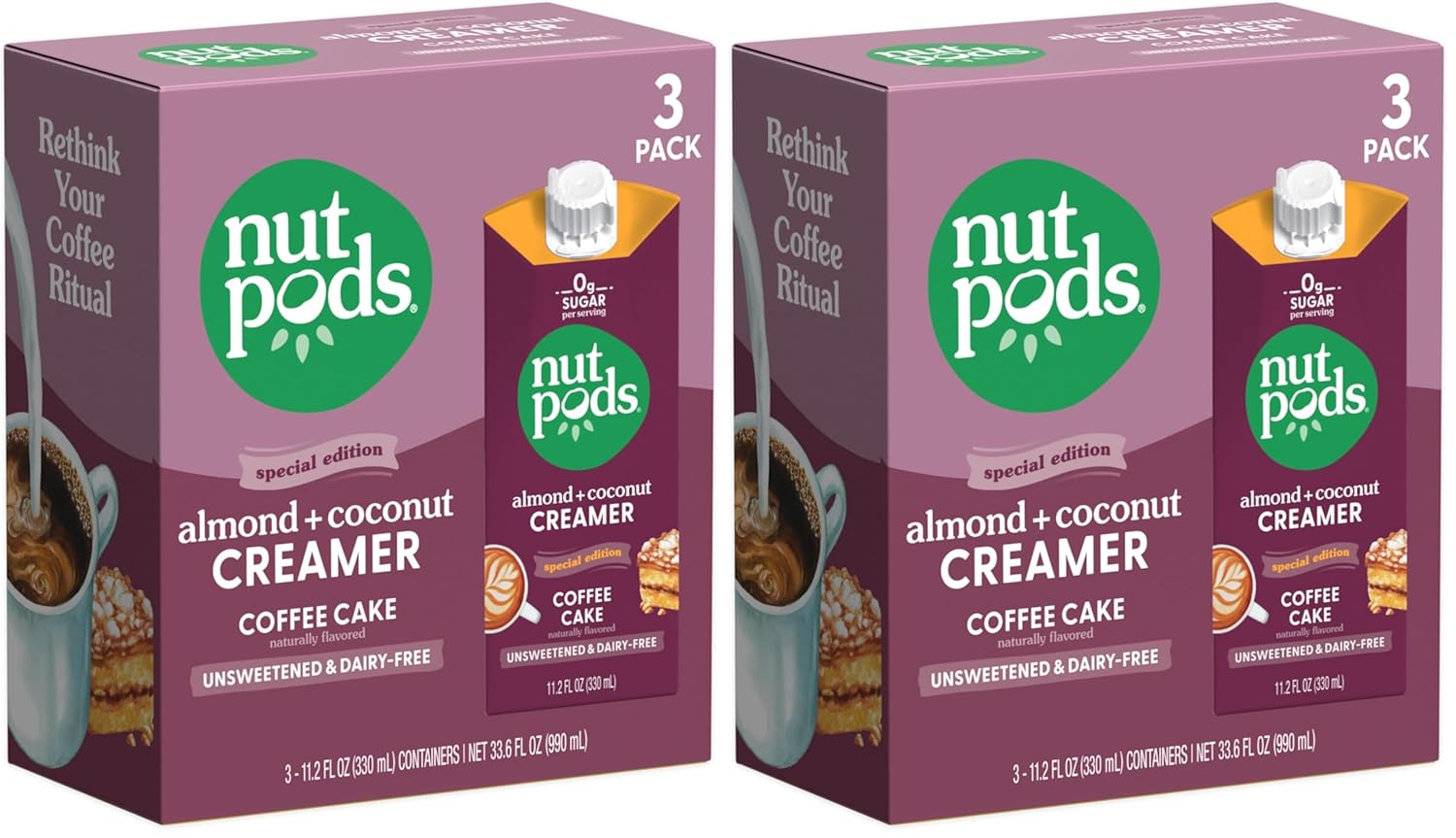 nutpods Coffee Cake Unsweetened Dairy-Free Creamer, Made from Almonds and Coconuts, Whole30, Keto, Gluten Free, Non-GMO, Vegan, Kosher (12-Pack)