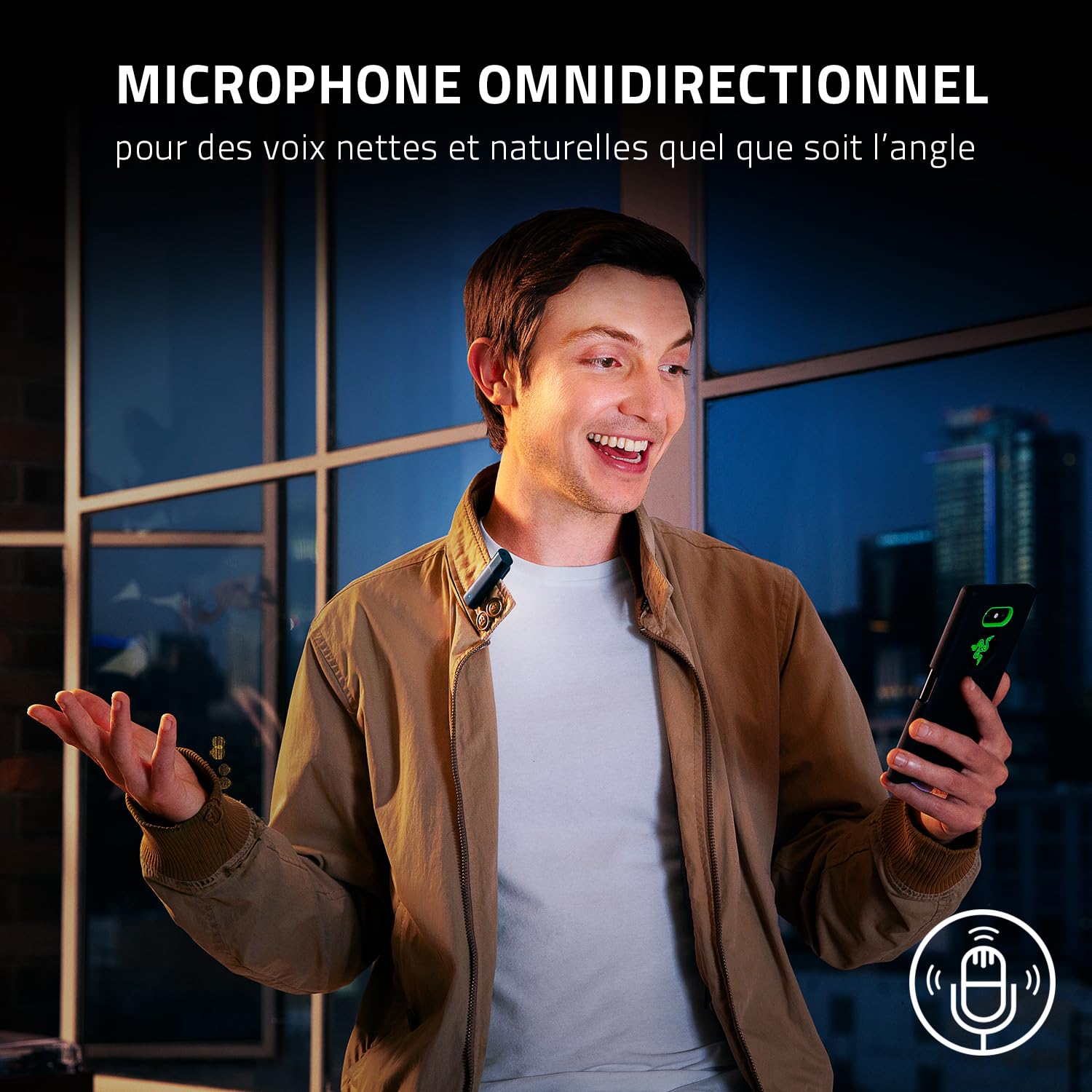 Razer Seiren BT - Microphone Bluetooth portable (Micro Omnidirectionnel, Annulation de Bruit Ultraperformante et Personnalisable, Bonettes coupe-vent, Pour le Vlog, Compatible avec le Streaming)