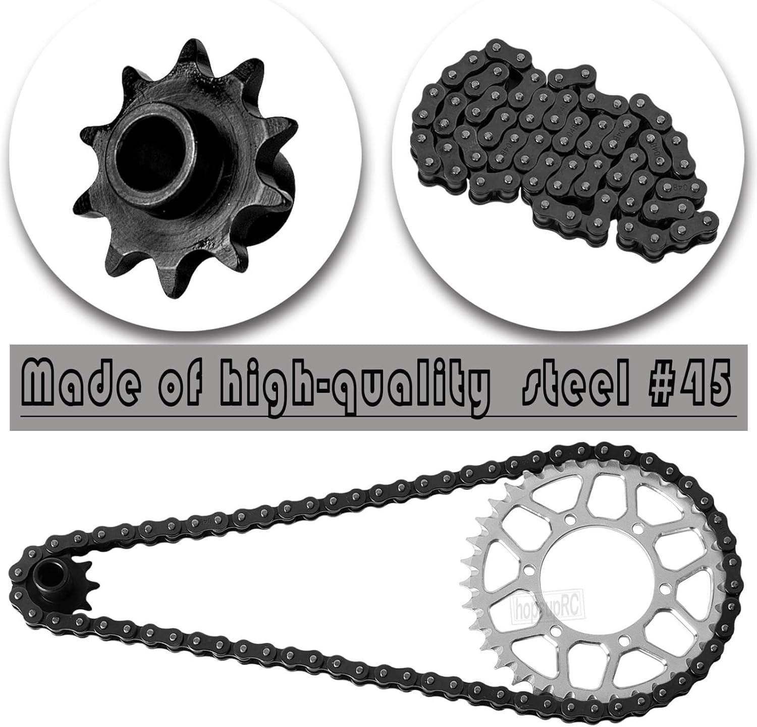 Steel Roller Chain&Rear Swing Arm&Rear Hub Chain Sprocket Gears&Front Sprocket&Chain Guard Protector&Rear Wheel Hub Hex Upgrades for L0Si 1/4 Promoto-MX Motorcycle RTR FXR,Silver