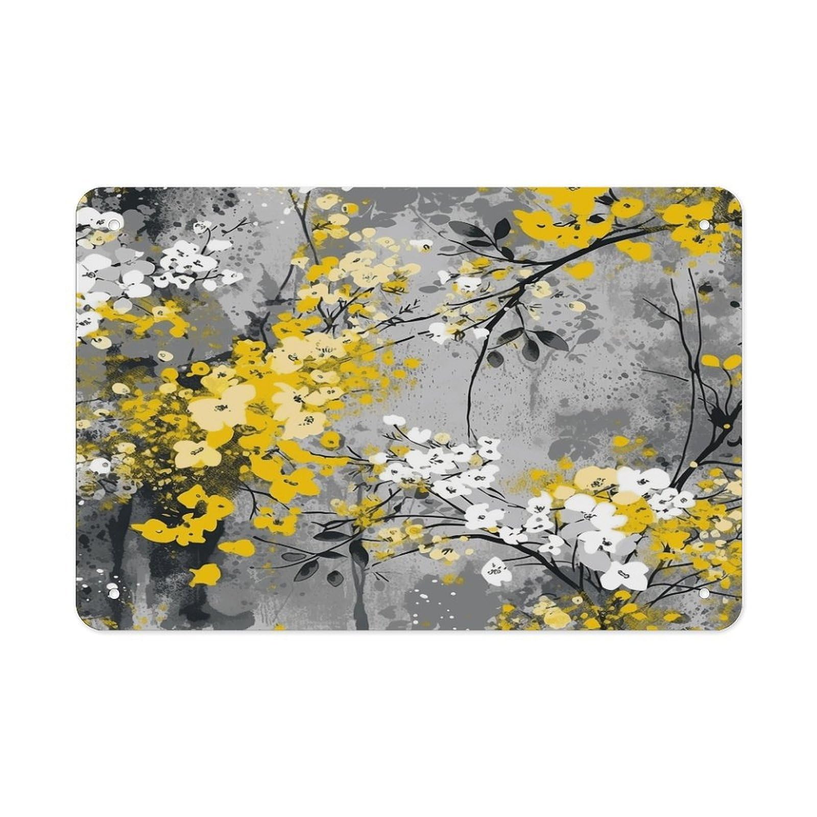 Fekiloot Style Gray Abstract Flower Metal Signs Wall Art Tin Sign