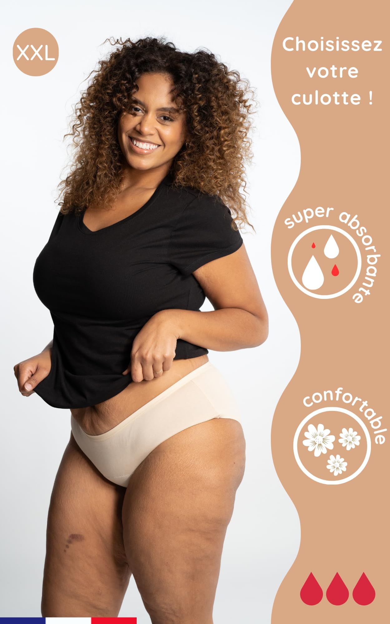 NoBlood - Lot de 4 Culottes Menstruelles Style Shorty - Starter Pack Économique - Flux abondant XXS-4XL en Coton Lavable - Culotte Règles Menstruelle Confortable