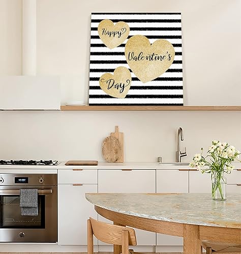 Miniatura 6 de Bathroom Canvas Wall Art Painting Decor Happy Valentines Day Dream Luxury Golden Love Heart Black White Stripes Canvas Prints Modern Artwork
