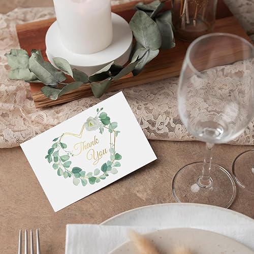 Miniatura 7 de AZAZA 48 tarjetas de agradecimiento con sobres y calcomanías, tarjetas de agradecimiento de boda de lámina dorada, 4 x 6 pulgadas, notas de