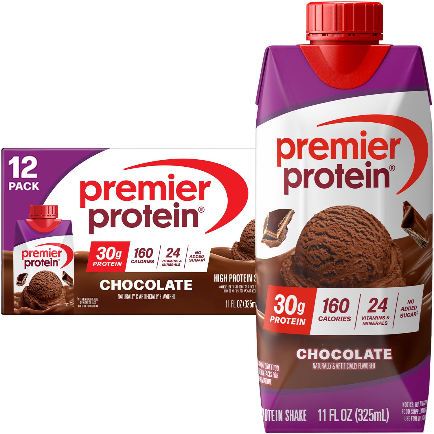 Premier Protein Shake Chocolate 30g Protein No Added Sugar 24 Vitamins Minerals to Support Immune Health 11 fl