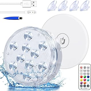 Idealife Wiederaufladbar Poolbeleuchtung UnterwasserLicht mit Fernbedienung Timer Magnetische WRGB Farbwechsel Stimmungslicht Wasserdichte Teichbeleuchtung für Aquarium Weihnachten Garten (1-Neu)