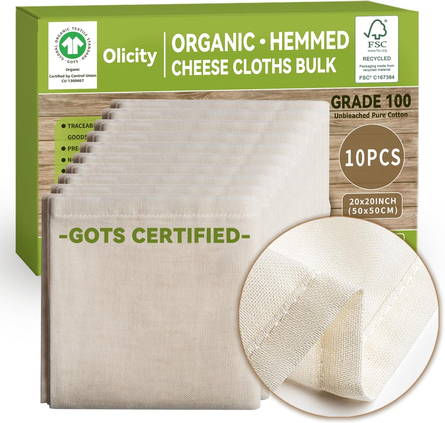 Organic Cheesecloth Bulk, GOTS Certified,10PCS,Grade 100,20x20Inch Hemmed Cheese Cloths Fabric Reusable Fine Mesh Cloth,100% Cotton Unbleached Muslin Bulk Cheesecloth Roll for Straining,Cooking,Yogurt Organic Cheesecloth Bulk, GOTS Certified,10PCS,Grade 100,20x20Inch Hemmed Cheese Cloths Fabric Reusable Fine Mesh Cloth,100% Cotton Unbleached Muslin Bulk Cheesecloth Roll for Straining,Cooking,Yogurt