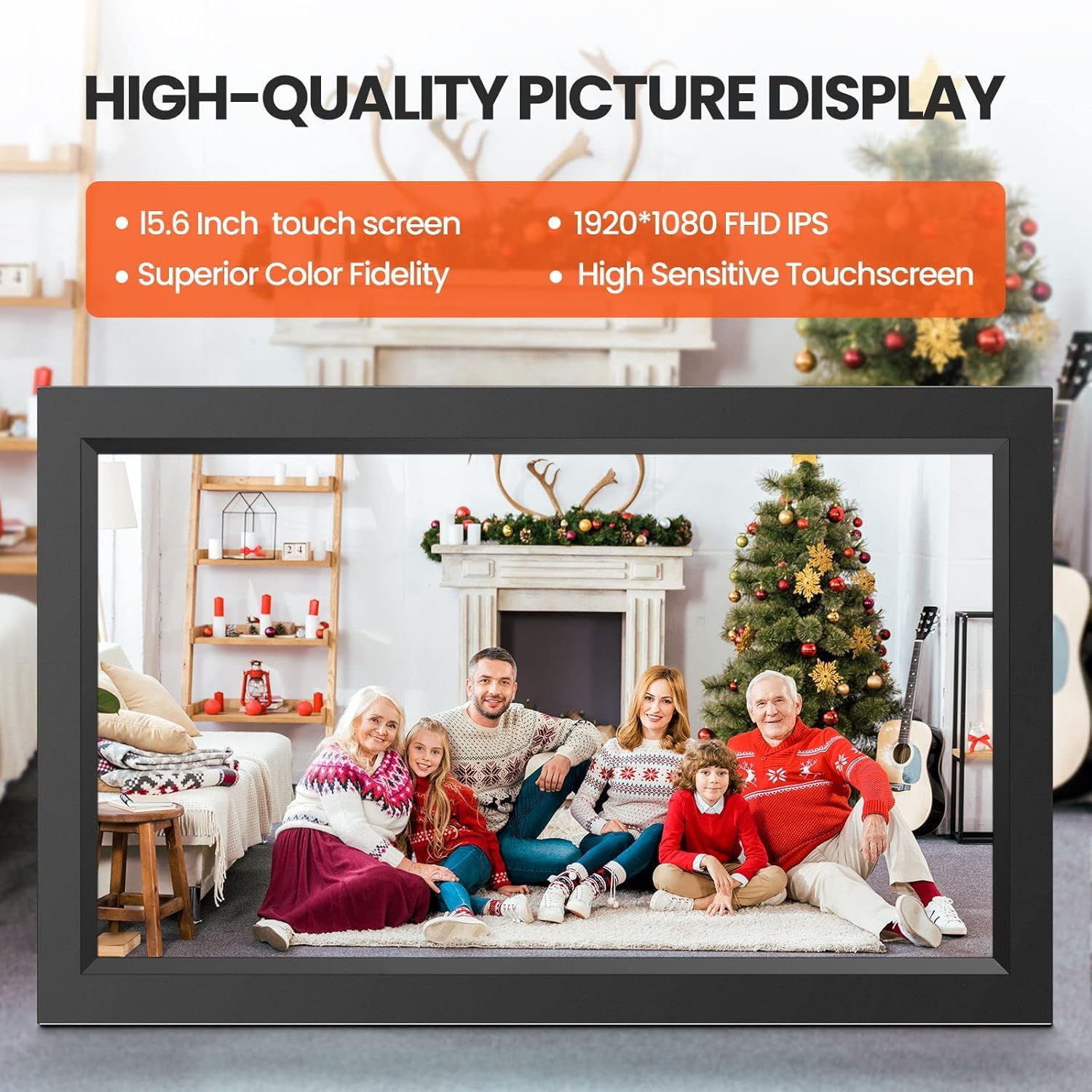 XElectron Grande cornice digitale da 15,6 pollici, cornice digitale WiFi con memoria da 16 GB e slot per schede SD/porta USB, spazio di archiviazione gratuito, touch screen IPS FHD 1920 x 1080, regalo